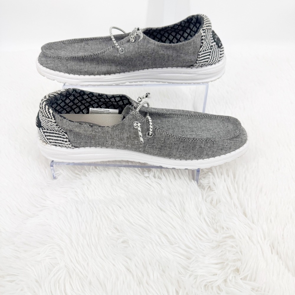 Hey Dude Wendy Chambray Woven Grey Slip On Loafers Womens Size 10 40079-026